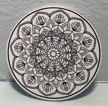 ( shf 7 ) Set of 8 Wood and Ceramic Coasters with Black Mandala Print for Coffee Table