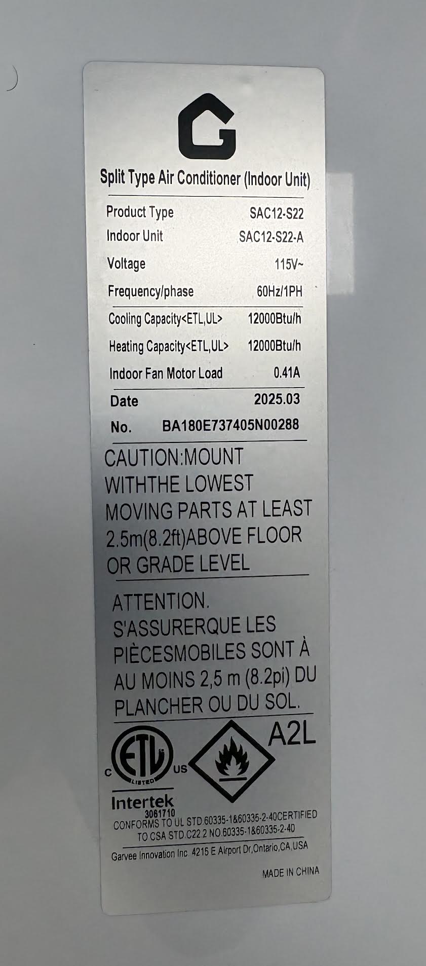 ( shf 32 ) Mini-split air conditioner. Indoor