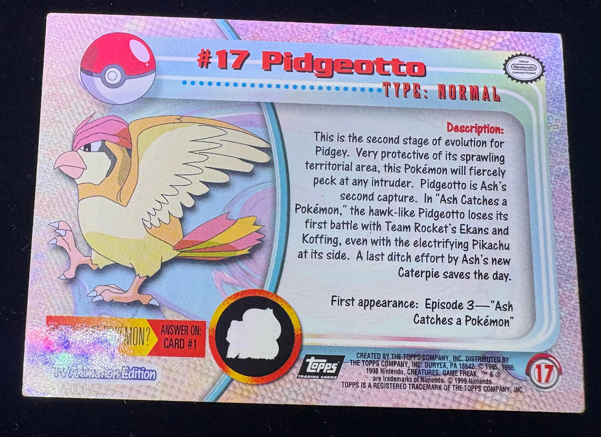 ( shf V A-1 ) Vintage 1999 Topps Pokémon Tv Pidgeotto 17 Psa 10 Gem Mint Low Pop Rare
