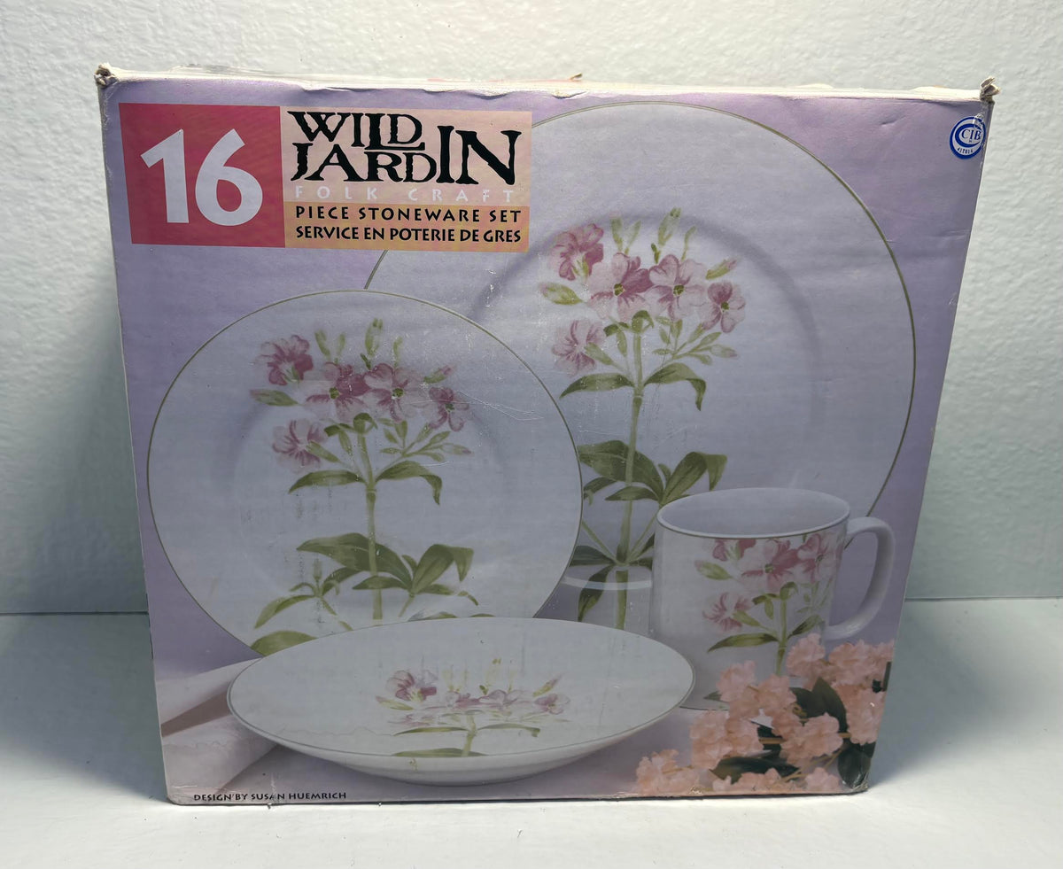 ( Shf 06 ) Folkcraft pink Flowers stoneware Dinnere plates 16 pices