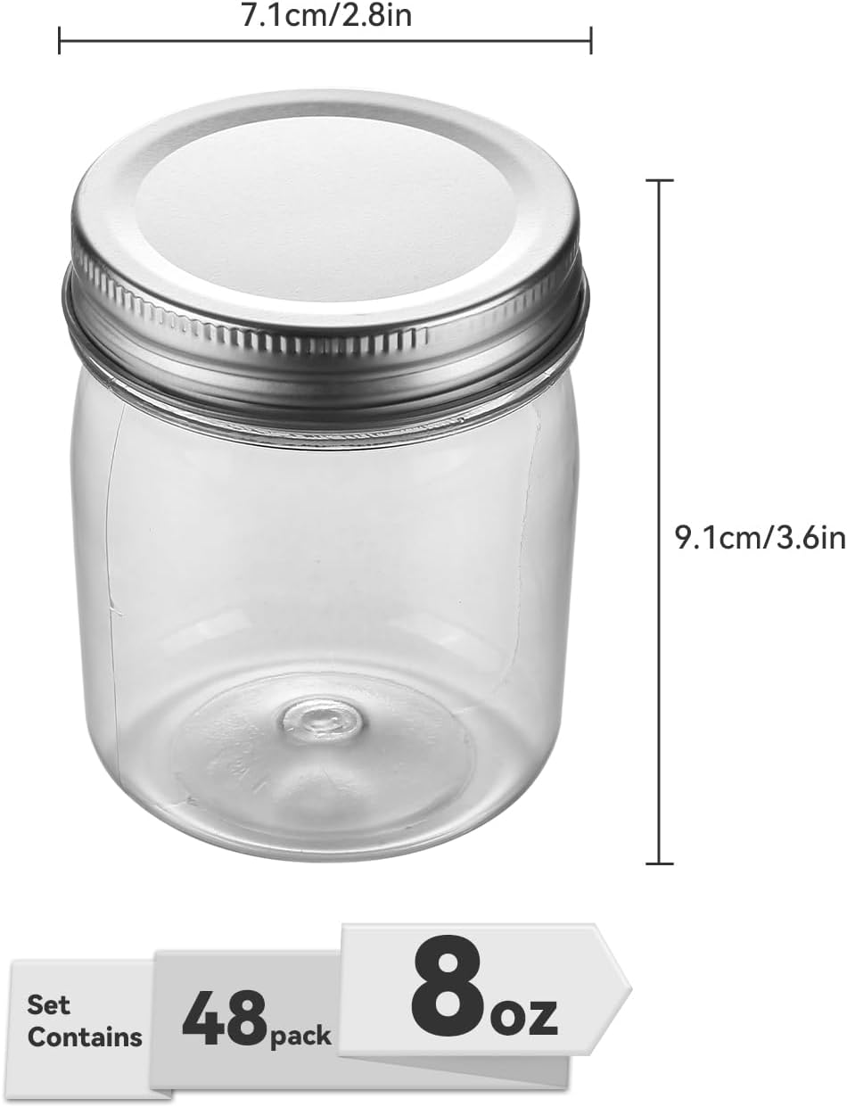 ( shf 03 ) Novelinks 8 oz Clear Plastic Jars with Lids and Plastic Mason Jars Lids |