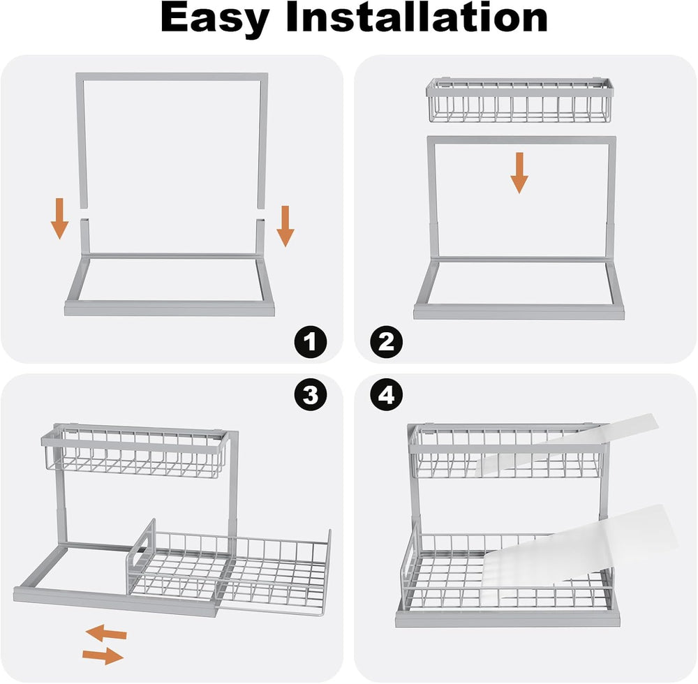 ( shf 26 ) REALINN Under Sink Organizer, L-Shaped 2 Tier Pull Out Cabinet Organizer