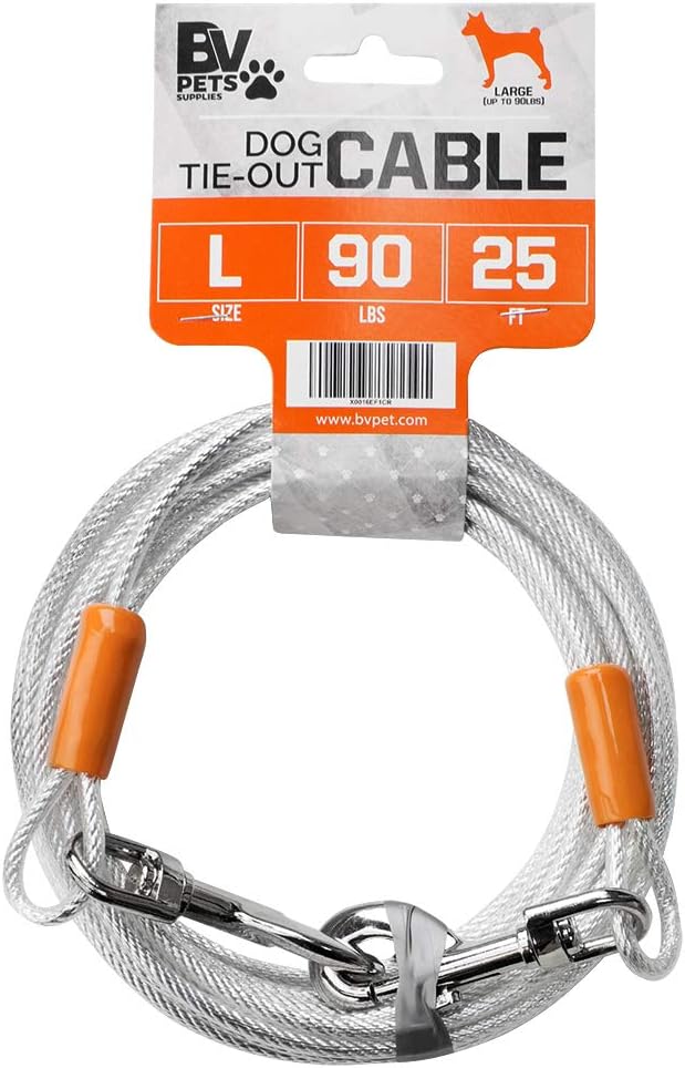 ( shf 14 )  BV Dog Tie Out Cable 25 Feet - Heavy Duty Dog Lead up to 90 Pounds
