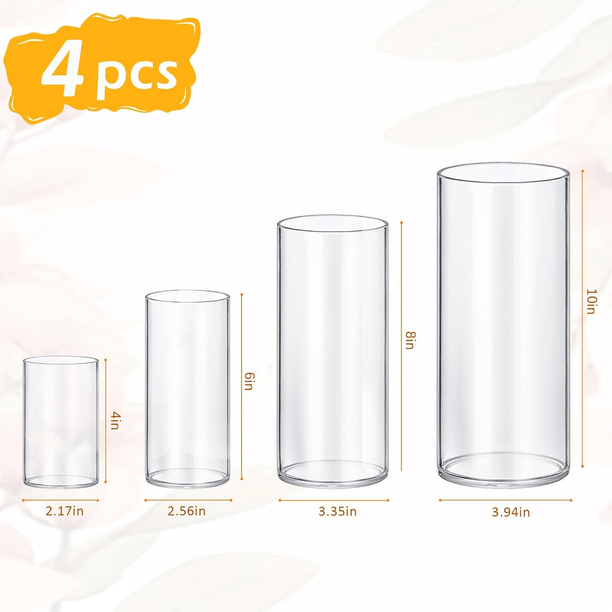 ( shf 31 ) Set of 4 Clear Cylindrical Glass Flower Vases