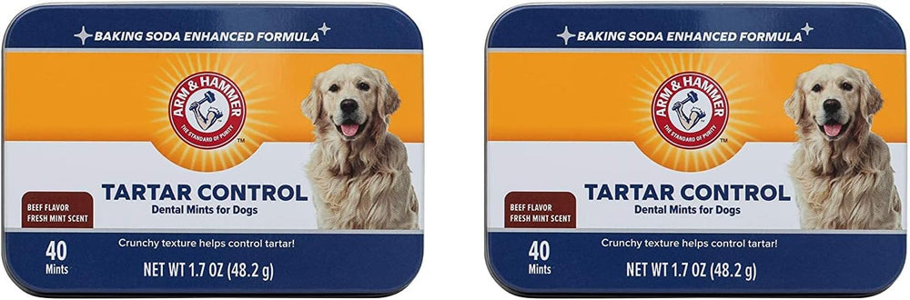 Arm & Hammer for Pets Tartar Control Dental Mints for Dogs, Reduces Plaque & Tartar Buildup Without Brushing, Freshens Dog Breath, Beef Flavor, Fresh Mint Scent, 40 Count, Medium Breeds - 2 Pack