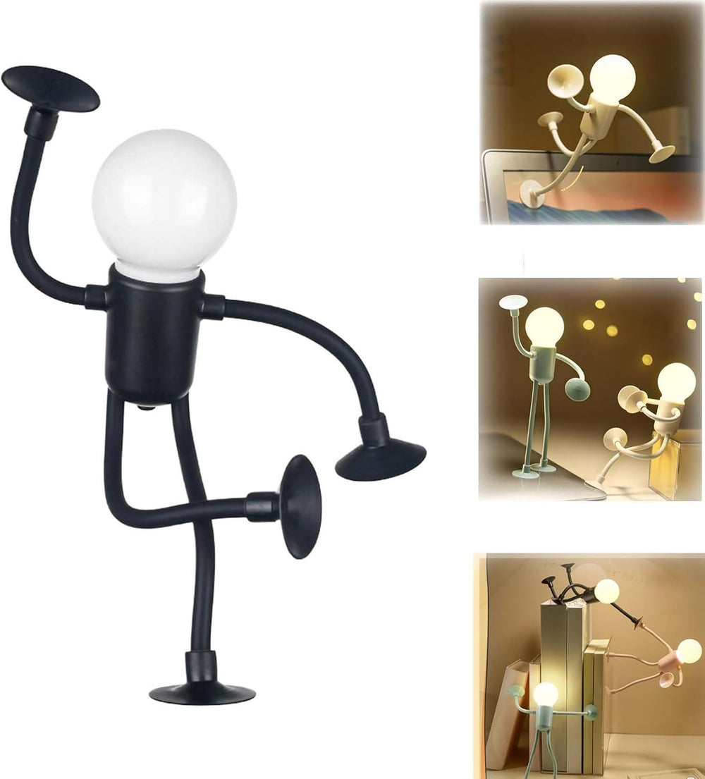 Changeable Shape Funny Sportsman Figurine Light with Suction Cup,Cute Light Bulb Man Mini Figurine,Bendable Desk Accessories Ornaments for Adults Boys Girls Bedroom Tabletop Décor (Black)