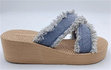 ( shf 13 ) Denim Slipper Slide Sandals For Women with Cross Design ( size 9 )
