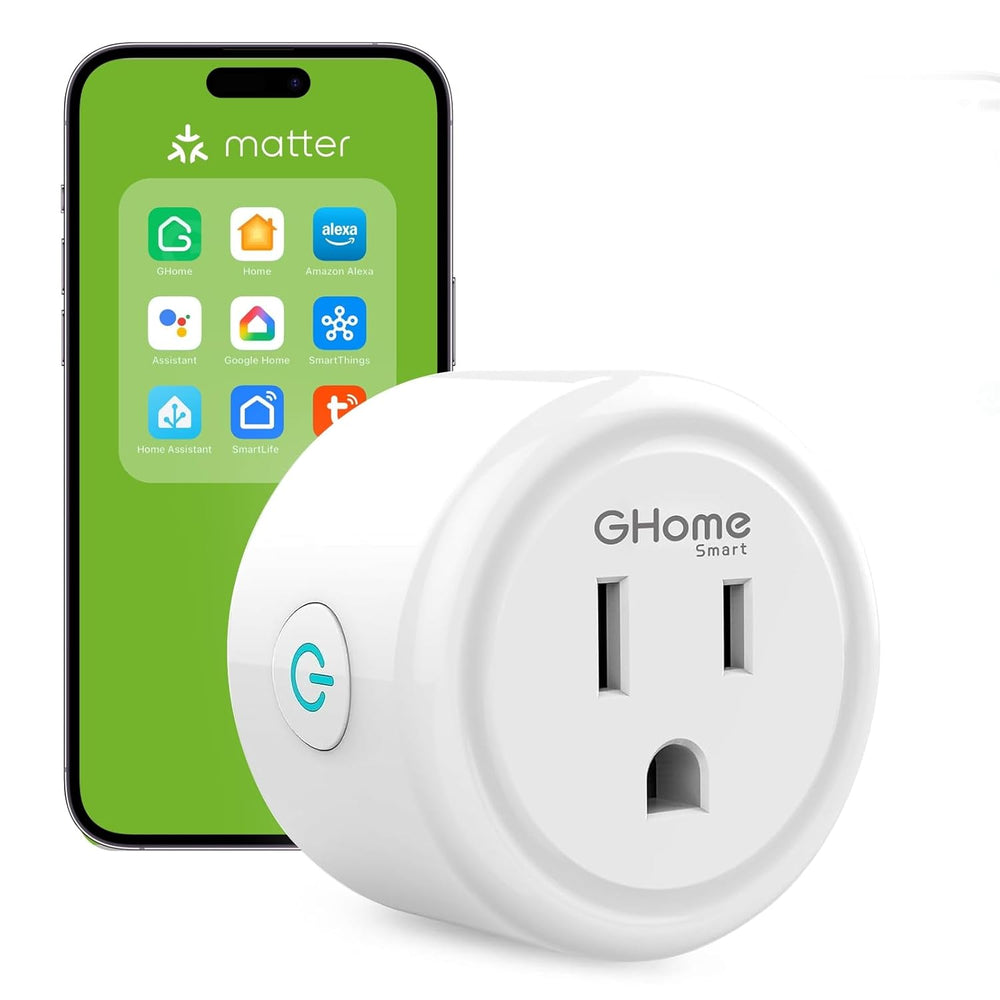 GHome Smart Plug Matter 15A, WiFi Smart Plugs Compatible with Alexa, Apple Home, Siri, Google, SmartThings, Smart Outlet Timer with APP Remote Control