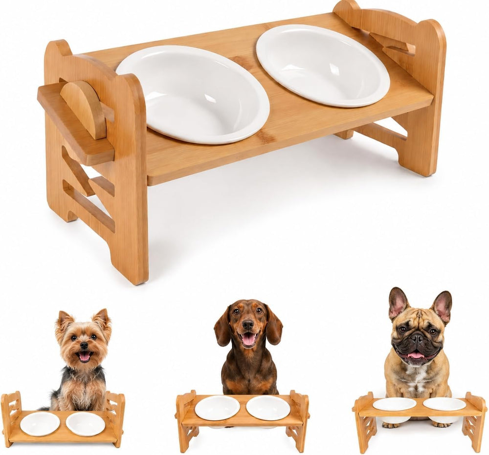 ( shf 14 ) Elevated Ceramic Dog Bowls, Adjustable Raised Dog Bowl Stand