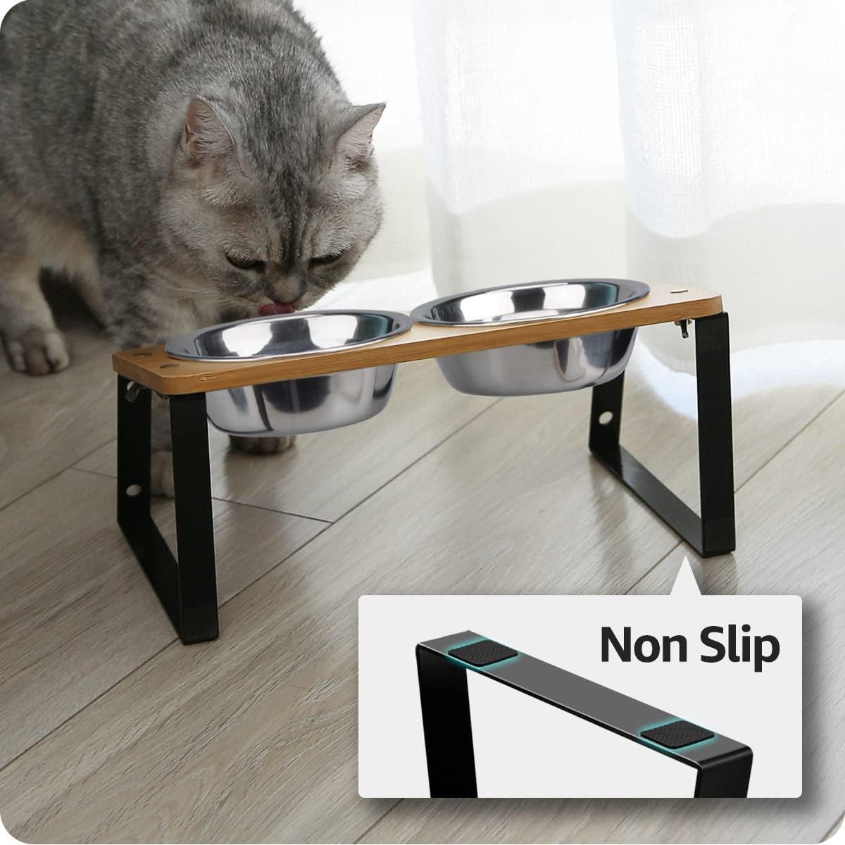 ( shf 14 ) AYADA Elevated Cat Bowls Height Adjustable with Stand (Stainless Steel)