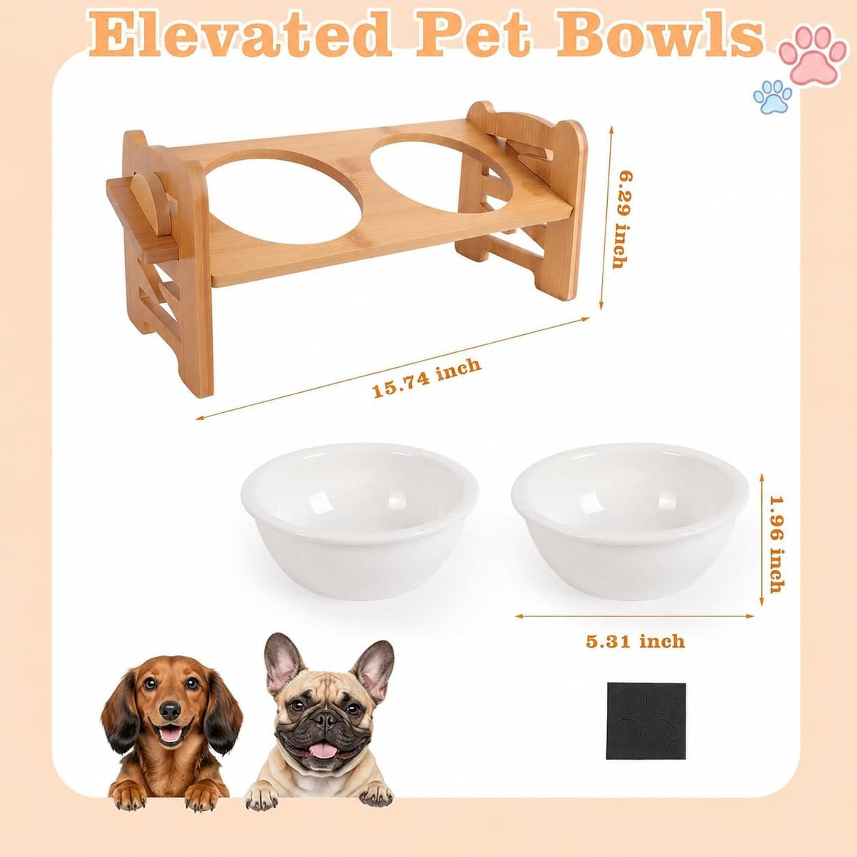 ( shf 14 ) Elevated Ceramic Dog Bowls, Adjustable Raised Dog Bowl Stand