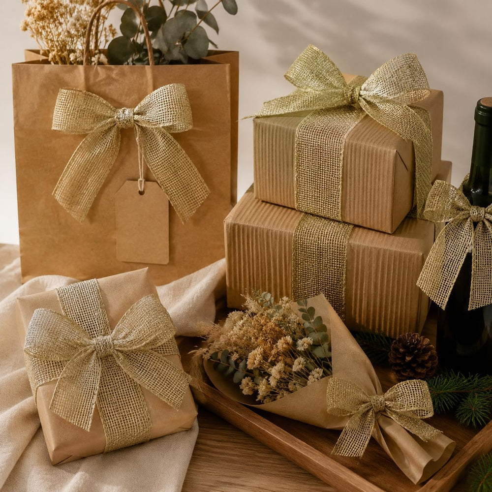 ( shf 24 ) Rilisili Natural Burlap Wired Ribbon 2-1/2 Inch x Continuous 25