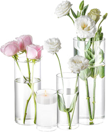 ( shf 31 ) Set of 4 Clear Cylindrical Glass Flower Vases