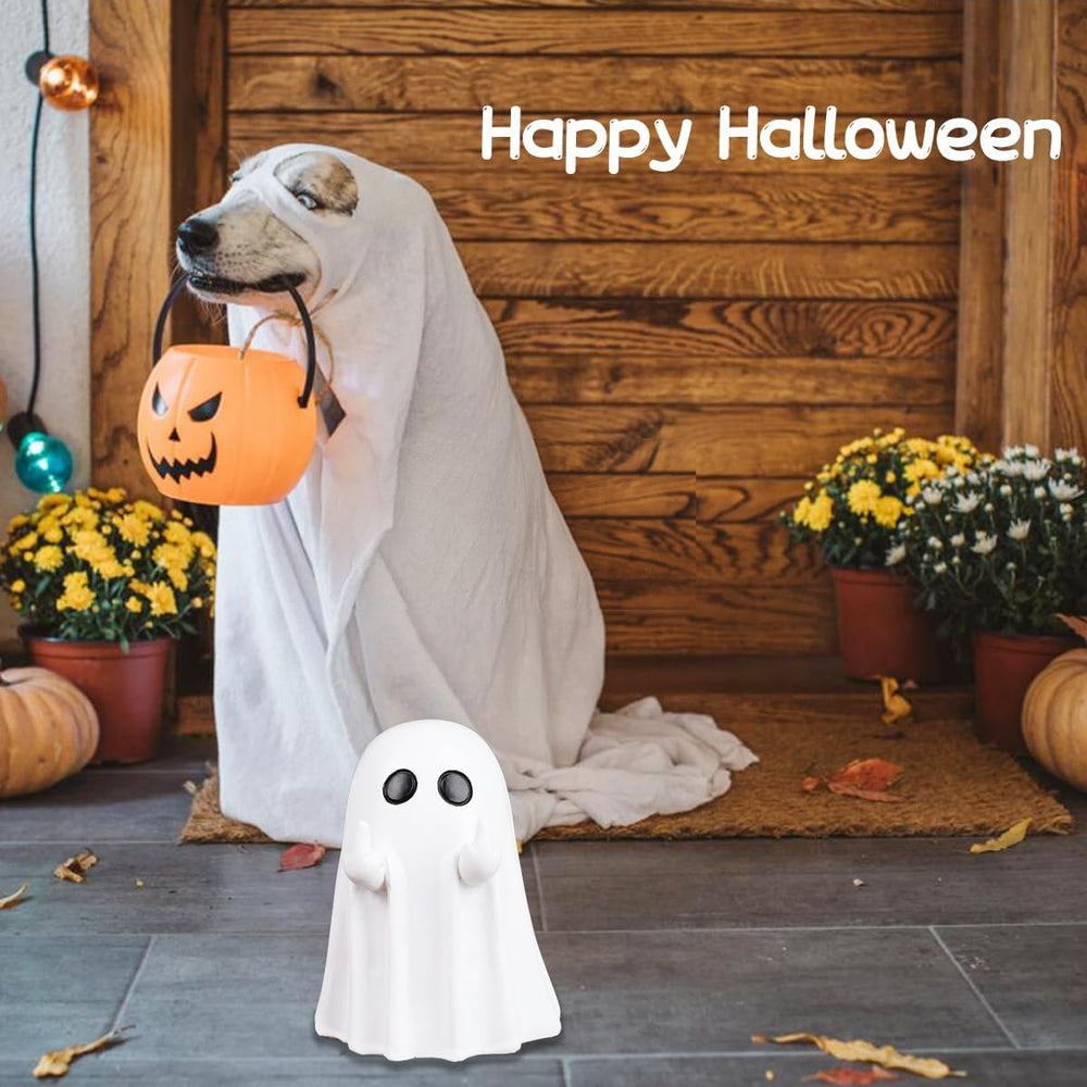 ( shf 02 ) Fun and spooky ghost statue giving the middle finger