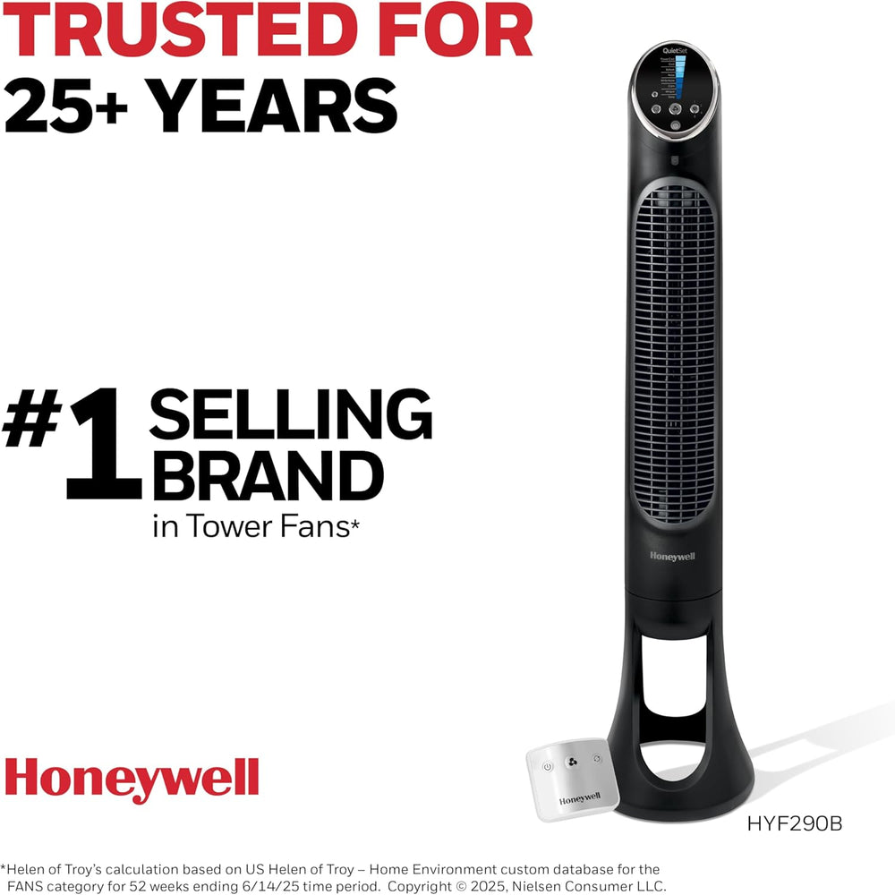 Honeywell QuietSet Whole Room Tower Fan, Oscillating Tower Fan with Remote, Black, HYF290B