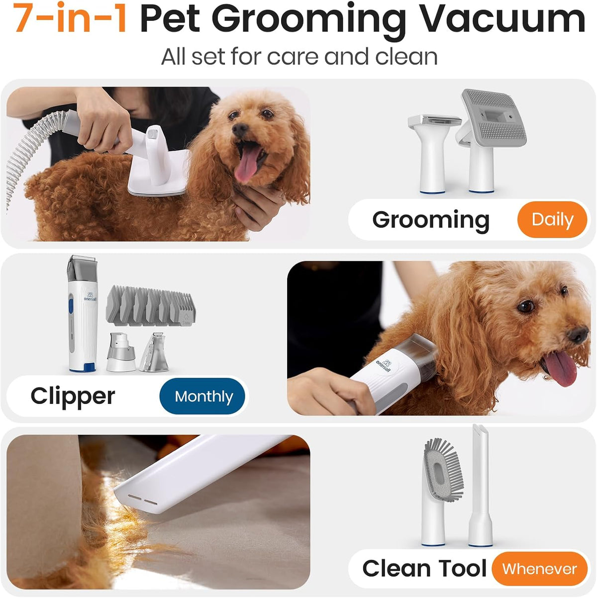 ( shf L ) oneisall Dog Grooming Kit,Dog Hair Vacuum for Cat Pet Thick Coats,LM2