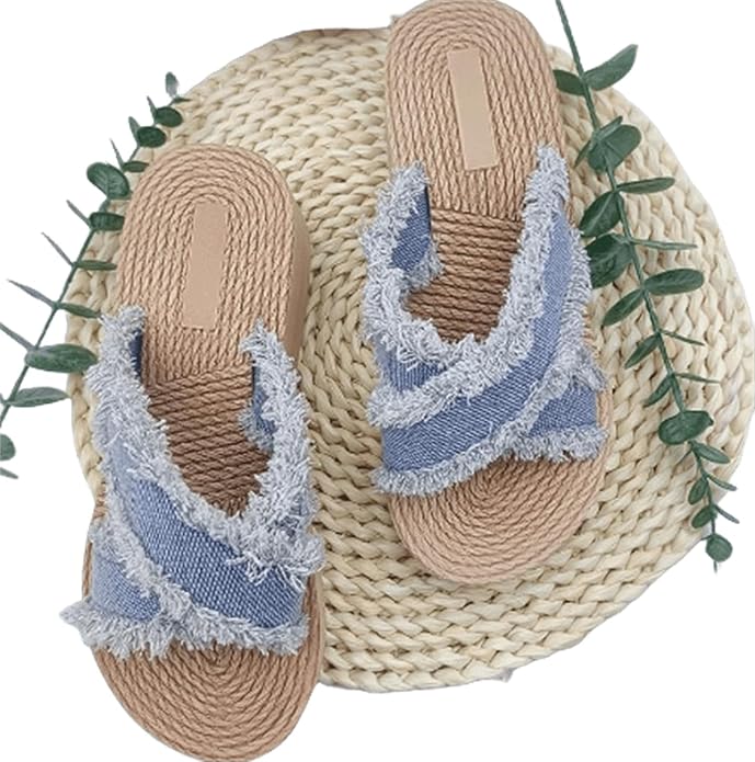 ( shf 13 ) Denim Slipper Slide Sandals For Women with Cross Design ( size 9 )