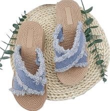 ( shf 13 ) Denim Slipper Slide Sandals For Women with Cross Design ( size 9 )