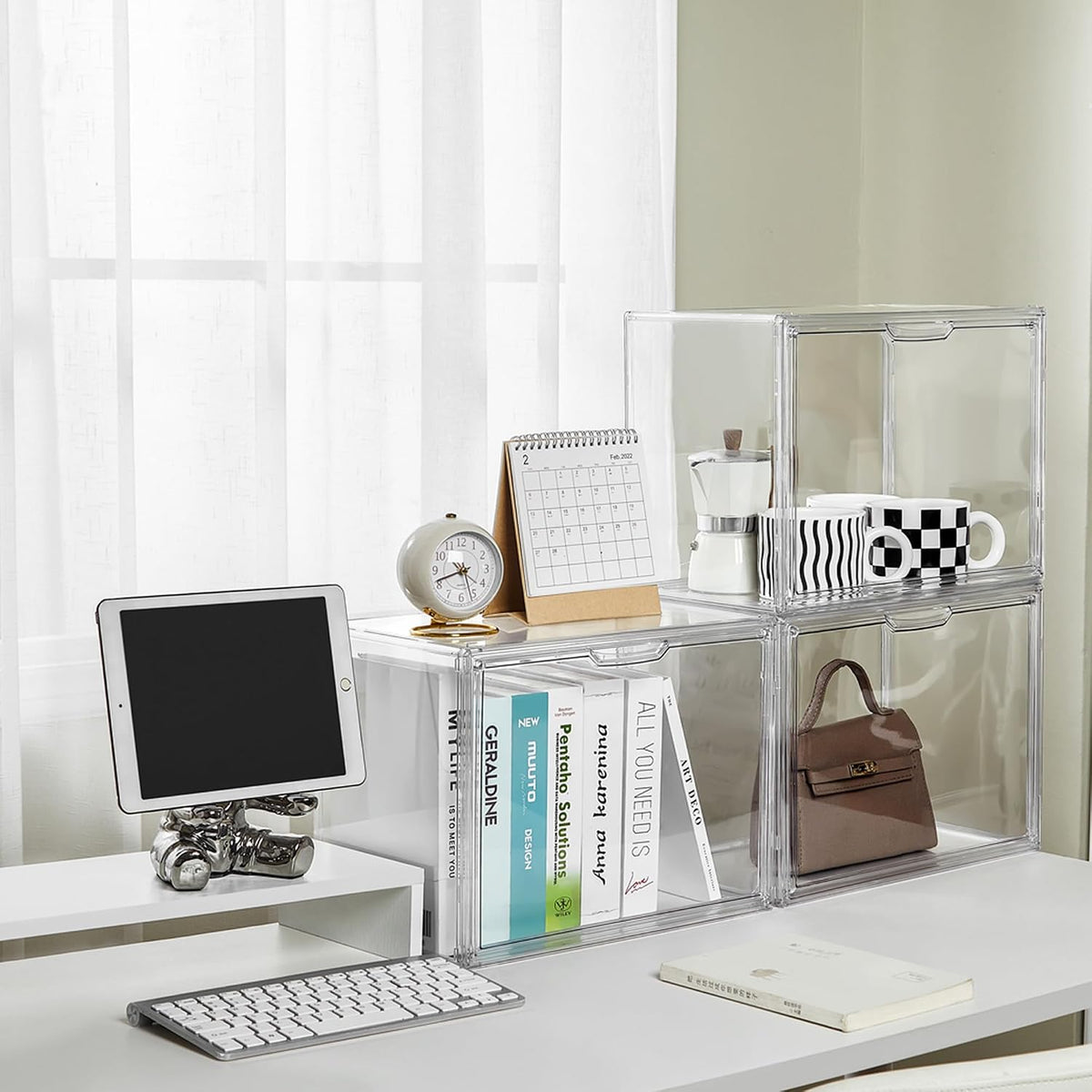 ( shf 31 ) LXLXXL Acrylic Box Display Case, 5-Pack XL Stackable Storage Bins with Lid