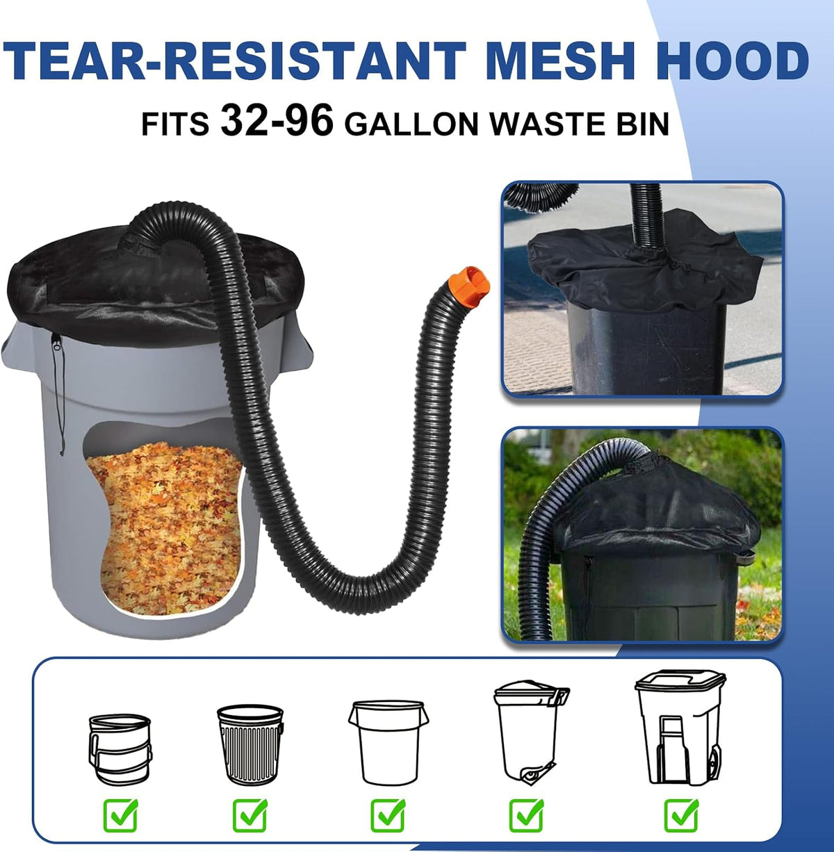 ( shf 29 ) Leaf Collector Compatible with Worx Leaf Blower & Vacuum, Includes Adjustable Adapter Fits 2.3"-5" Connection Ports, 2-8FT Hose, and Mesh Hood