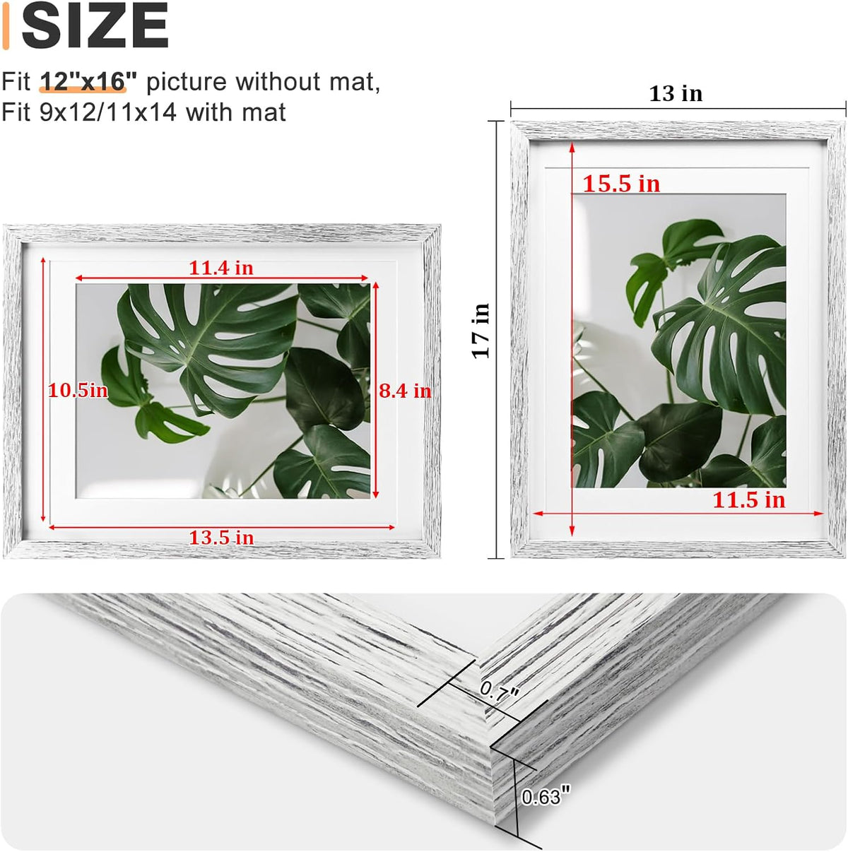 ( shf 34 ) Egofine 12x16 Picture Frames Made of Solid Wood with Plexiglass