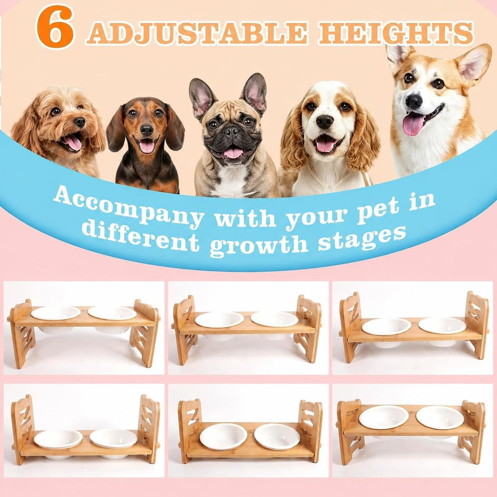 ( shf 14 ) Elevated Ceramic Dog Bowls, Adjustable Raised Dog Bowl Stand