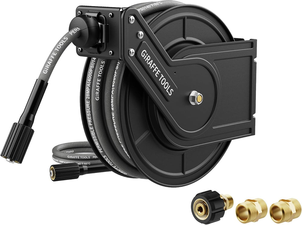 ( shf 33 ) Giraffe Tools Pressure Washer Hose Reel with Replaceable 60FT Pressure Hose | 4000 PSI