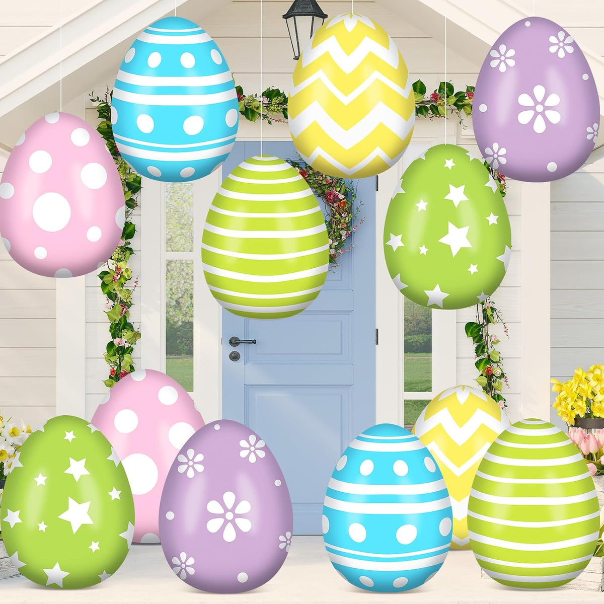( shf 34 ) Jetec 12 Pcs 12 Inch Inflatable Easter Eggs Hanging Balloons Outdoor Yard