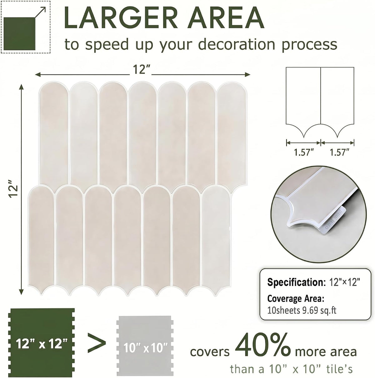 ( shf 31 ) Peel and Stick Backsplash Tile, 10 Sheets 12''x12'' Kitchen
