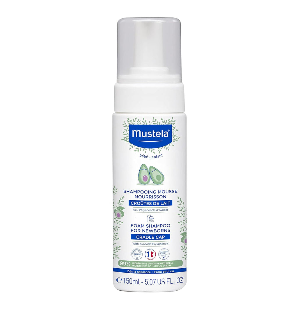 Mustela Foam Shampoo for Newborns - Baby Shampoo for Cradle Cap with Naturally Derived Avocado Oil Polyphenols - Fragrance-Free - 5.07 fl. oz
