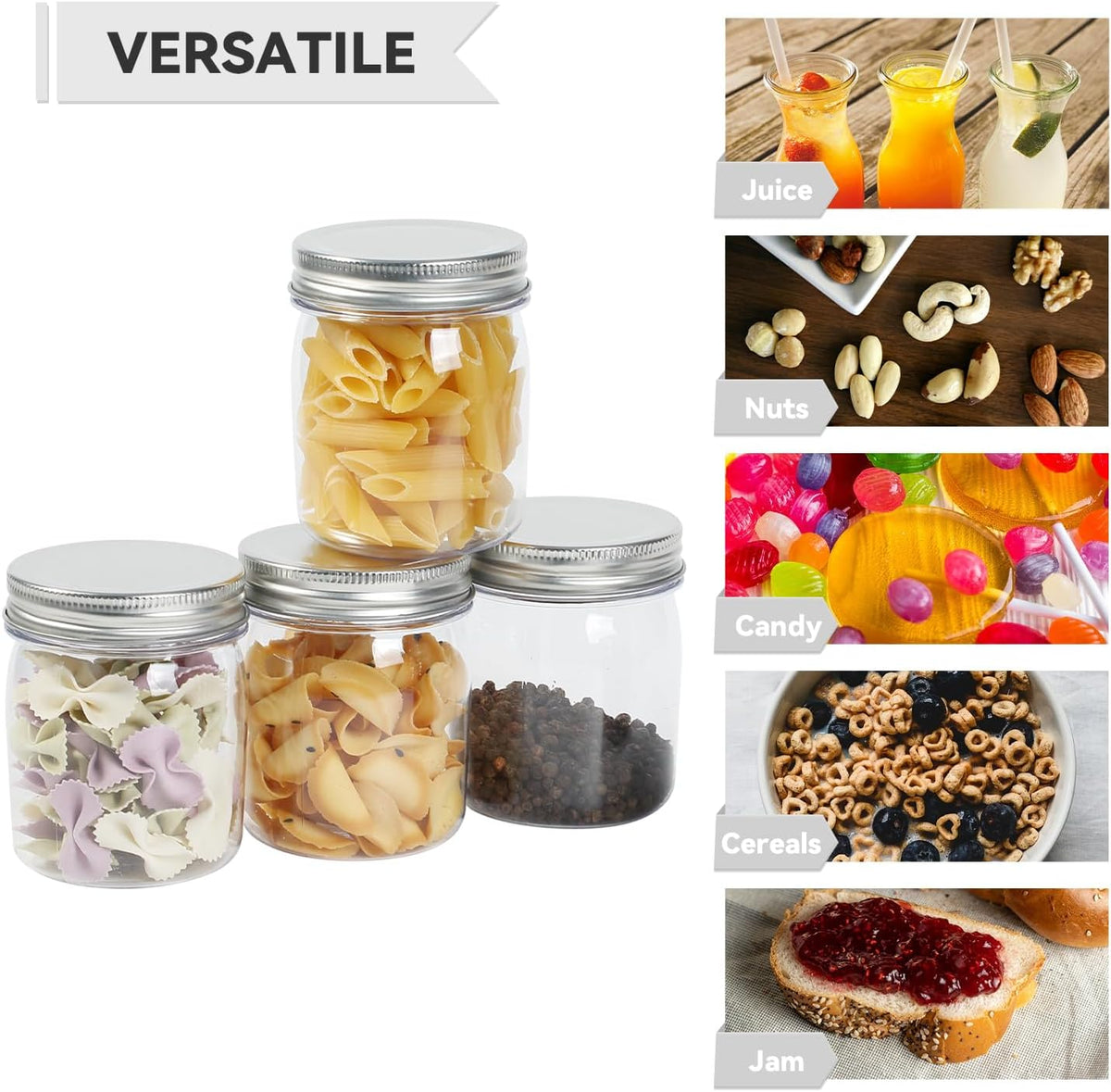 ( shf 03 ) Novelinks 8 oz Clear Plastic Jars with Lids and Plastic Mason Jars Lids |