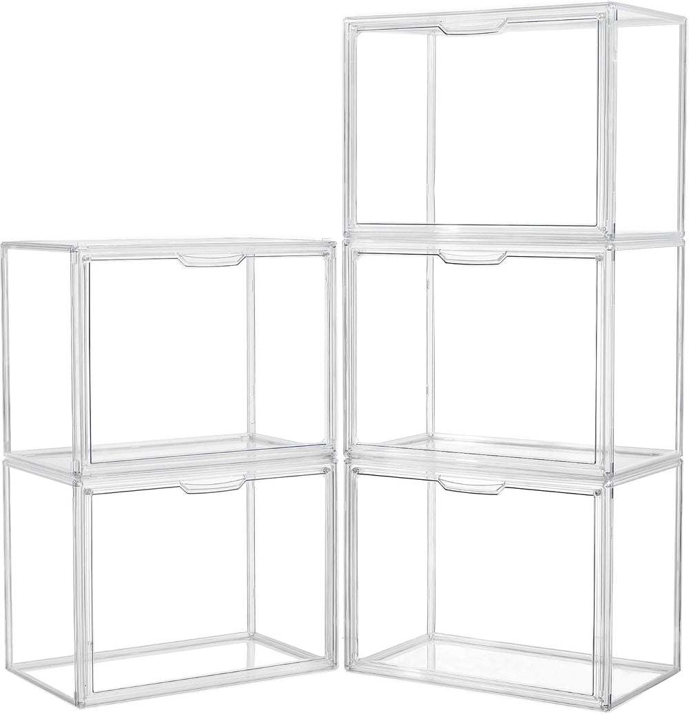( shf 31 ) LXLXXL Acrylic Box Display Case, 5-Pack XL Stackable Storage Bins with Lid