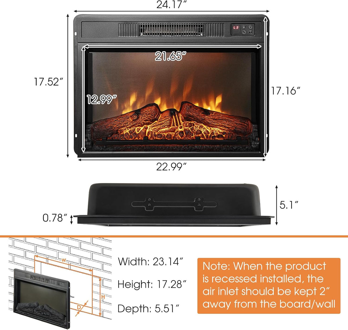 ( shf L ) RELAX4LIFE 23-inch Electric Fireplace Heater