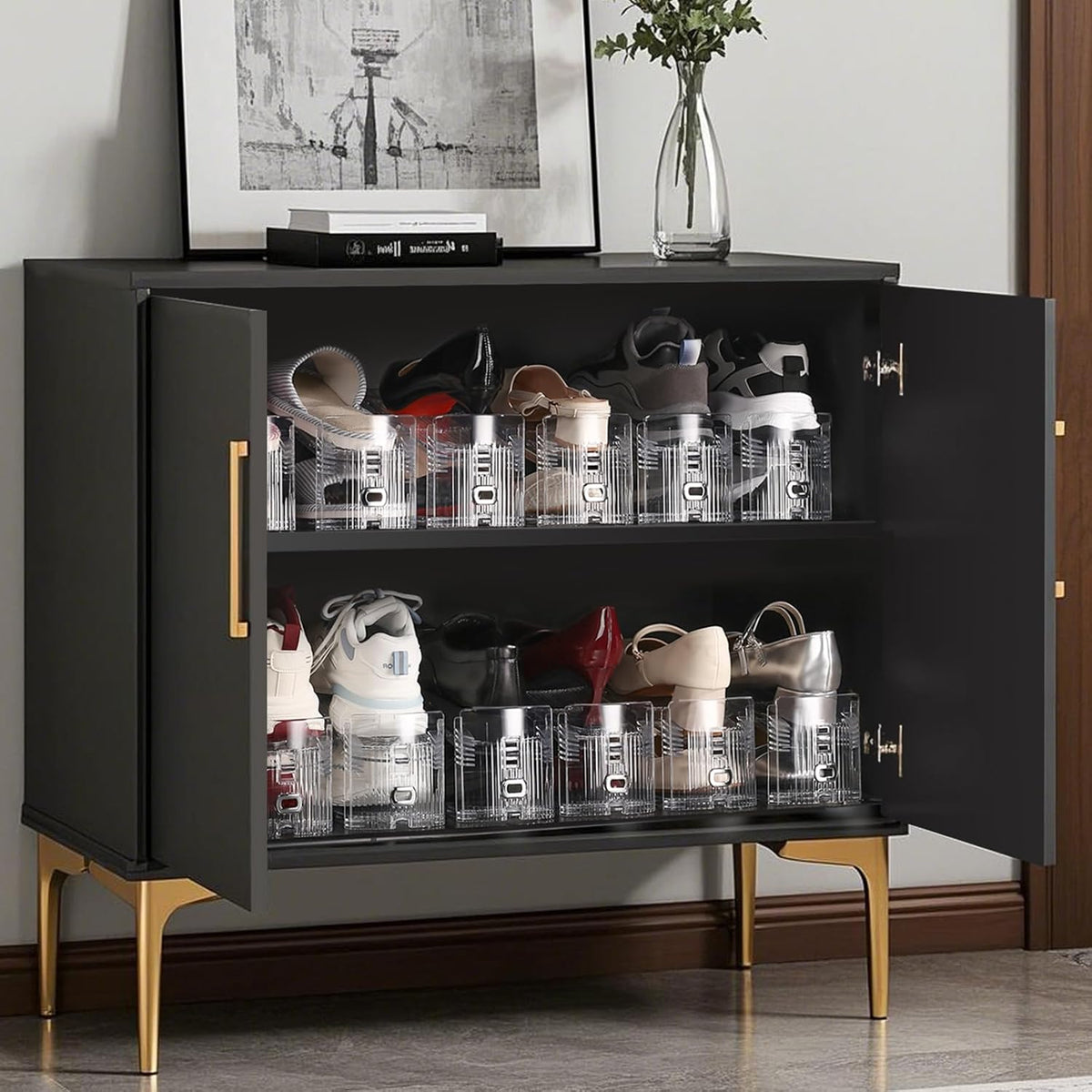 ( shf 13 ) Tgzwme Shoe Slots Organizer - Shoe Stacker, 3 Levels Adjustable,Space