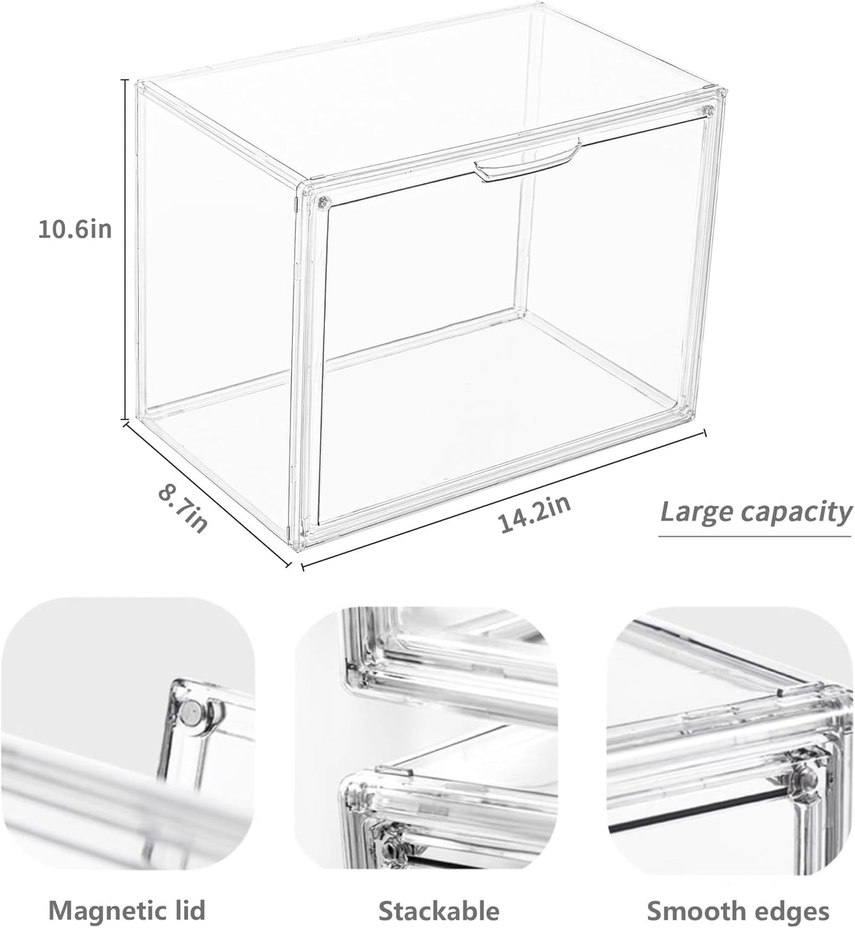 ( shf 31 ) LXLXXL Acrylic Box Display Case, 5-Pack XL Stackable Storage Bins with Lid