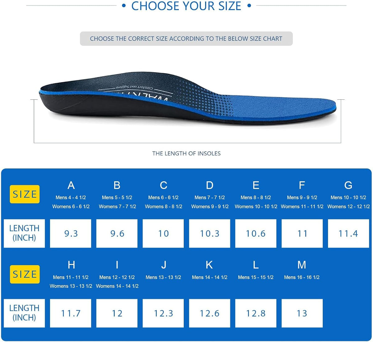 ( shf 13 ) WalkHero Plantar Fasciitis Relief, Arch Support Insoles for Men Women