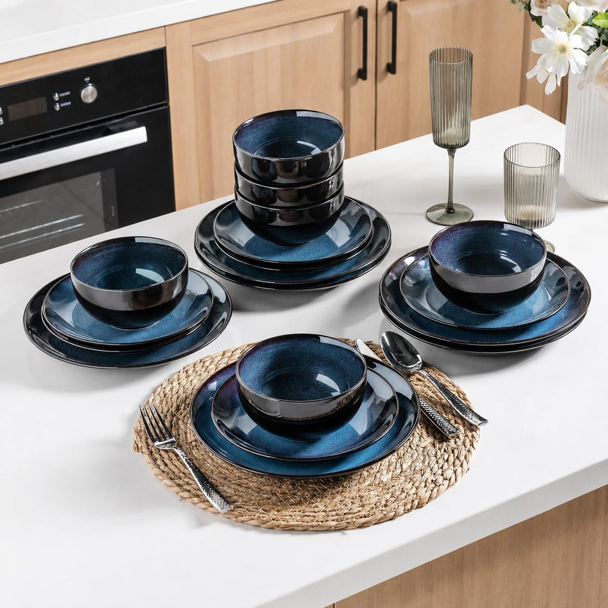 ( shf 03 ) LERATIO Ceramic Dinnerware Sets for 4,12Pcs Porcelain Plates and Bowls Set
