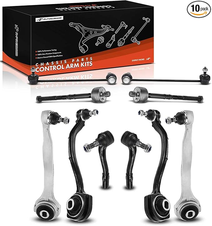 A-Premium Set of 10, Front Lower Forward & Rearward Control Arm, Sway Bar Link, Inner Outer Tie Rod End