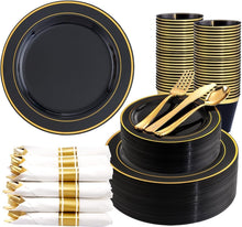250 Pieces Black and Gold Plastic Plates