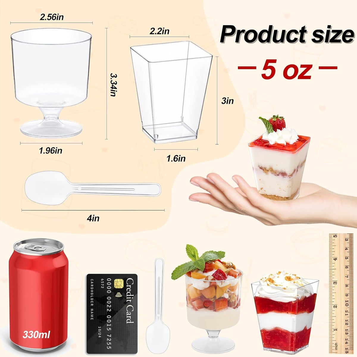 ( shf 02 ) 320-Pack Dessert Cups with Spoons 5 oz Mini Plastic