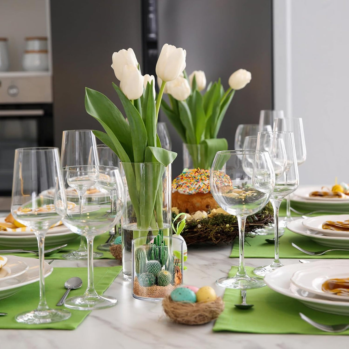 ( shf 31 ) Set of 4 Clear Cylindrical Glass Flower Vases