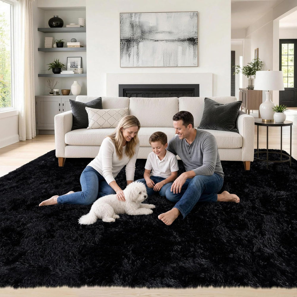 8x10 ft Black fuzzy plush living room rugs