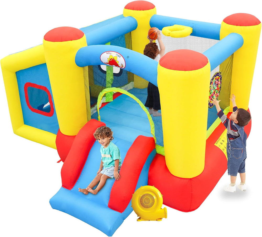 ( shf 33 ) WELLFUNTIME Inflatable Bounce House with Blower, Jumping Castle Slide