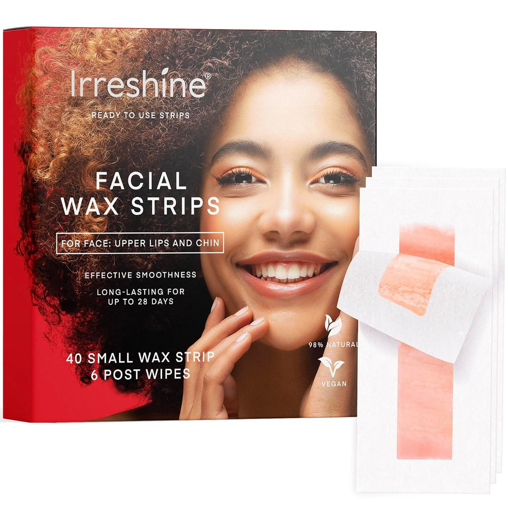 Facial Wax Strips Hair Removal for Women: Face Upper Lip Eyebrow Chin Waxing Hair Remover Kit - Natural & Vegan Ready to Use At Home & Travel, Sensitive Skin Friendly - 40 Ct with 6 Wipes