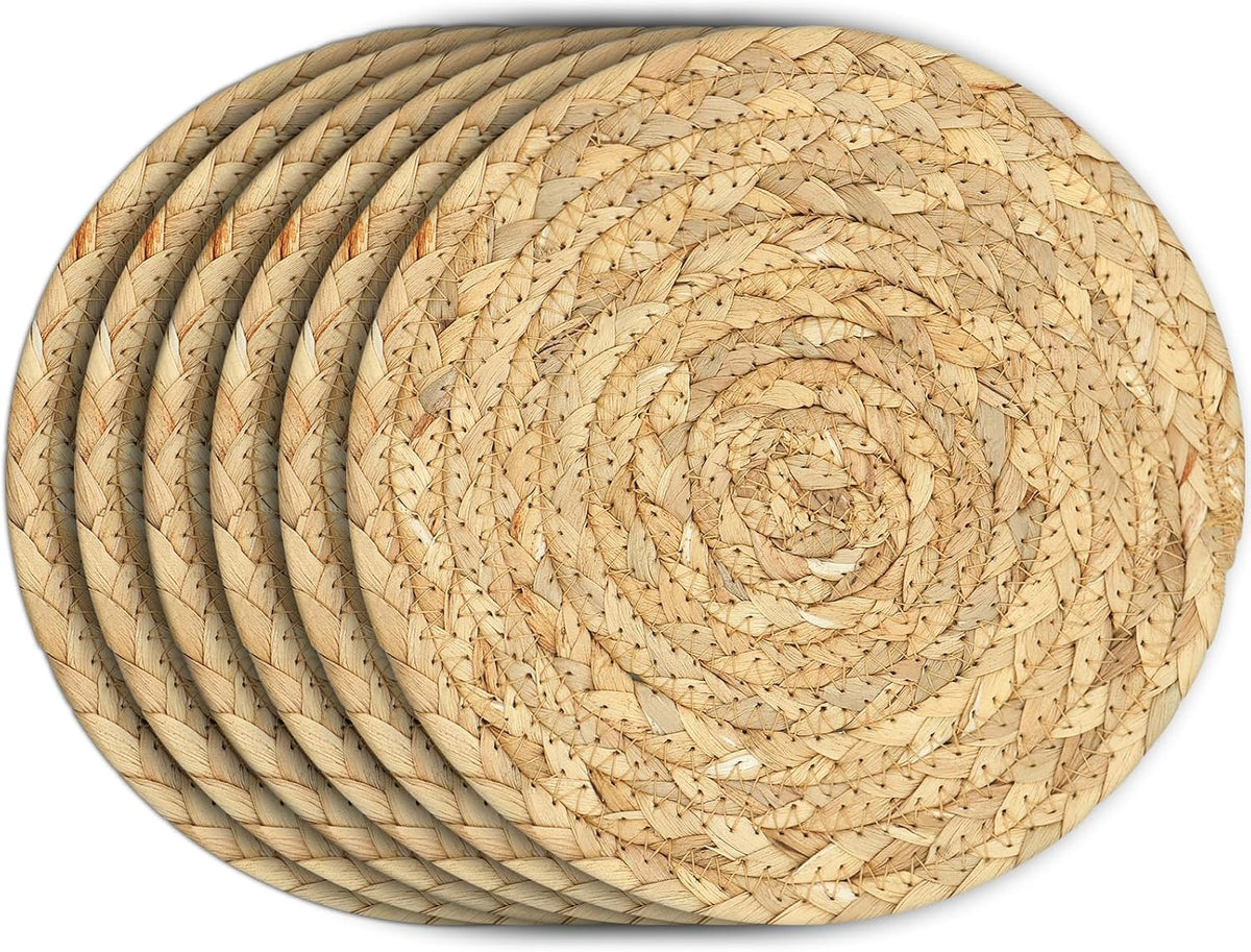 ( shf 7 ) Boho Trivets for Hot Dishes, Pots and Pans, Farmhouse Water Hyacinth Hot Pads 12 Inch