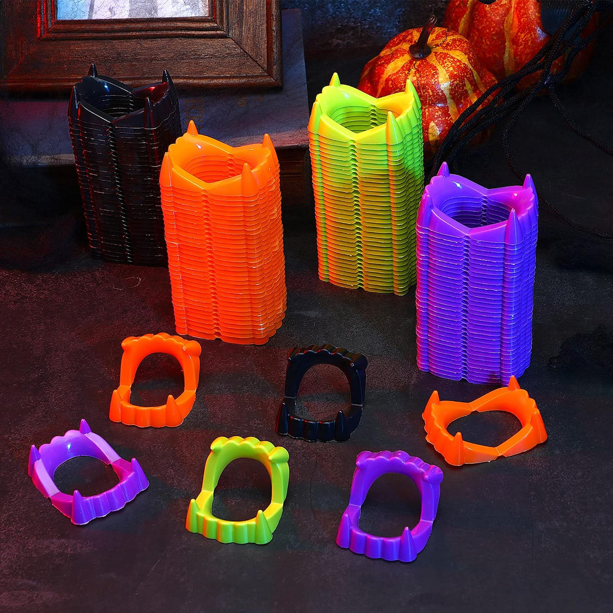 ( shf L ) Halloween Vampire Teeth Fake Fangs,Orange, Purple, Black, Green