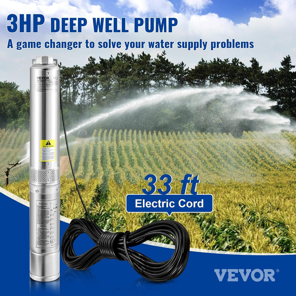VEVOR Deep Well Submersible Pump, 3HP/2200W 230V/60Hz,