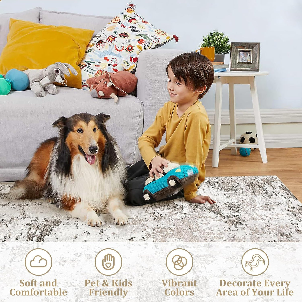 ROYHOME Abstract Area Rug 5x10, Washable Rug for Living Room,