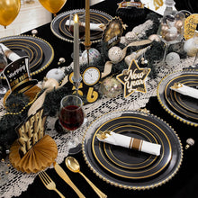 250 Pieces Black and Gold Plastic Plates