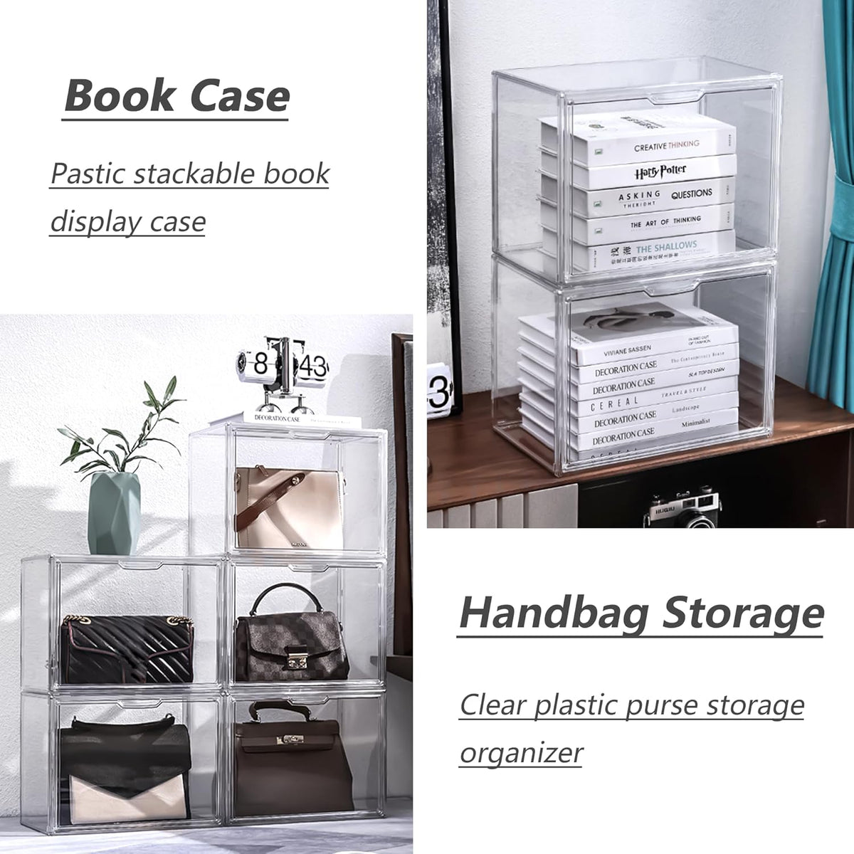 ( shf 31 ) LXLXXL Acrylic Box Display Case, 5-Pack XL Stackable Storage Bins with Lid